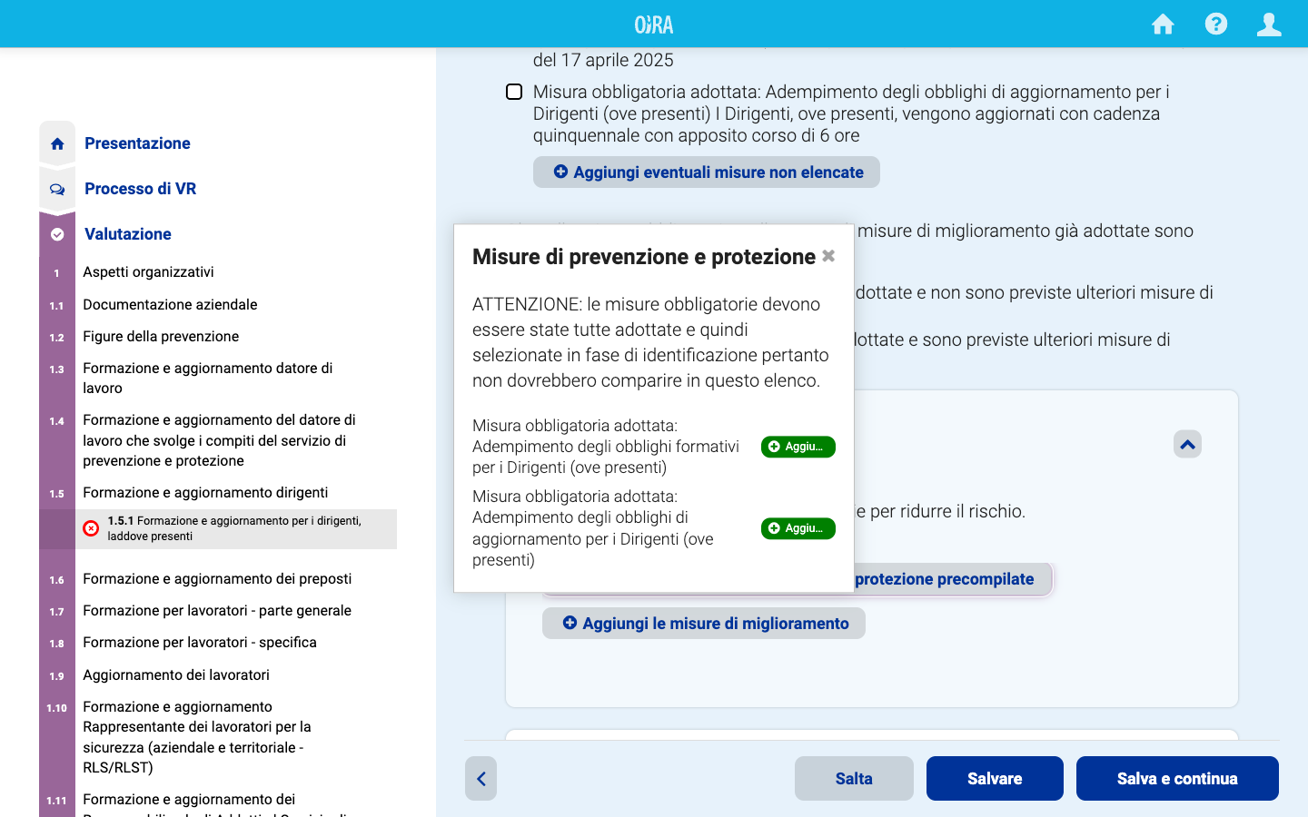 Aggiungere misure di prevenzione e protezione precompilate