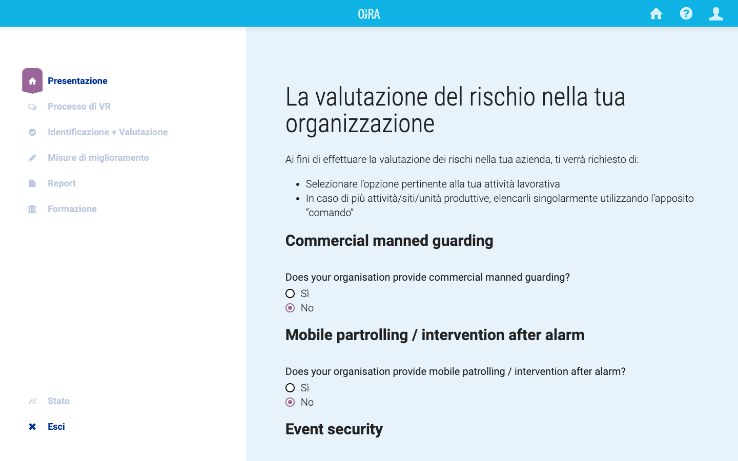 La schermata “Profilo” nella fase presentazione